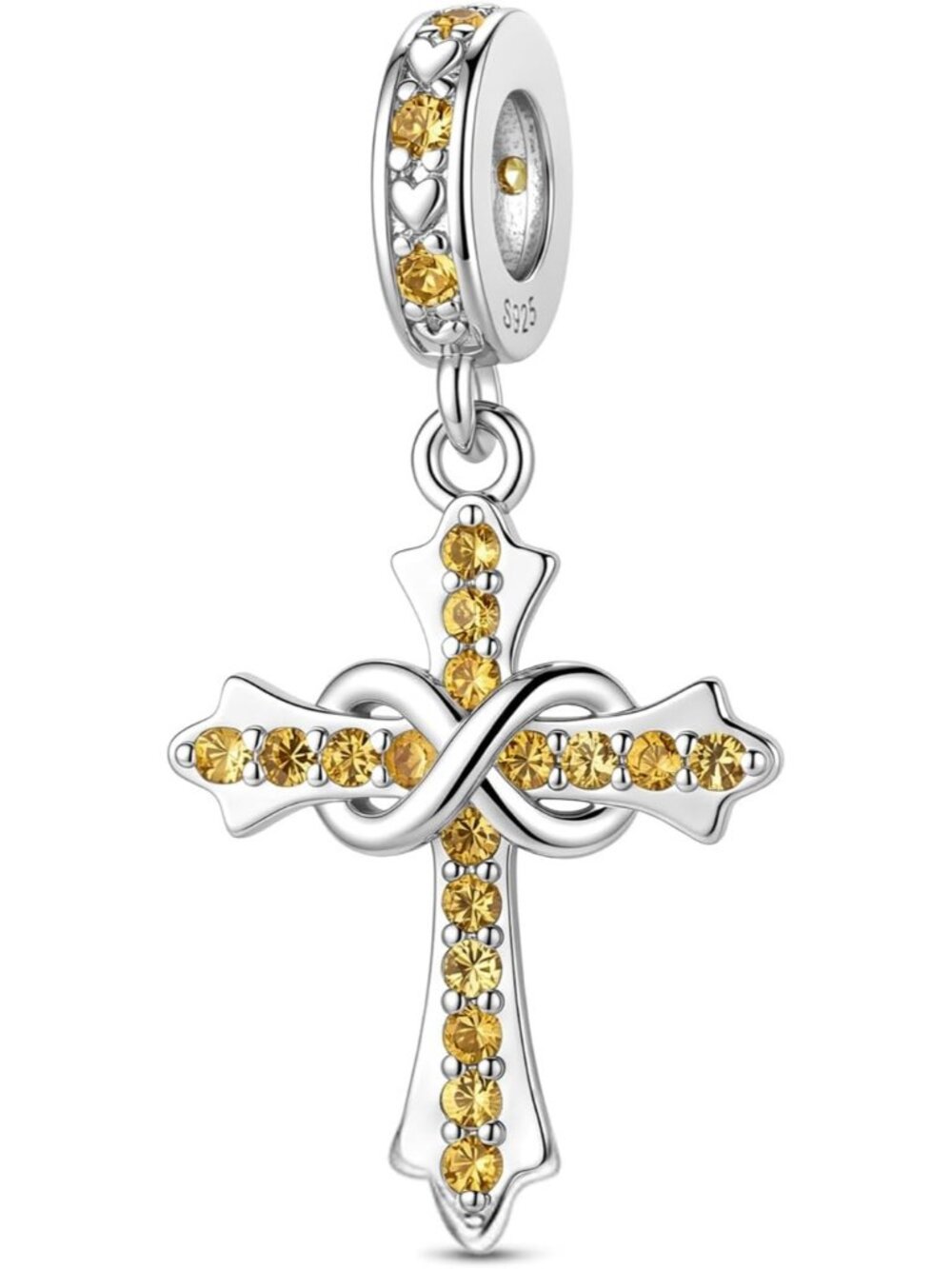 Women's Yellow 925 Sterling Silver Birthstone Charm Cross Compatible Charms Bead